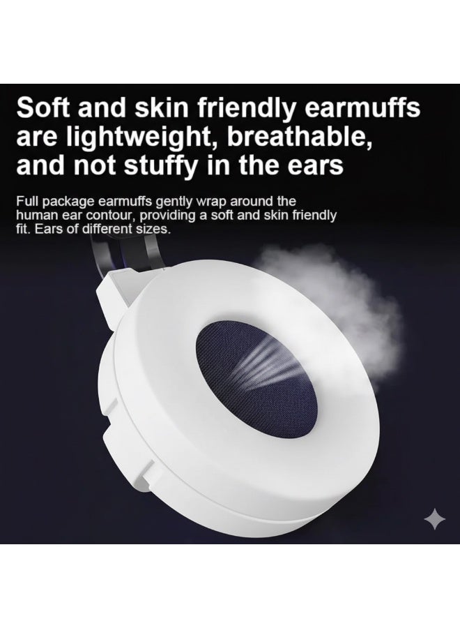 بينجل سماعة ألعاب G51 USB RGB - صوت محيطي افتراضي 7.1 ومكبرات صوت 40 مم مع صوت جهير عميق - وسادات أذن جلدية مسامية - ميكروفون قابل للفصل مع خاصية إلغاء الضوضاء - متوافقة مع أجهزة الكمبيوتر الشخصية و PS4 | أبيض - Image 2